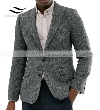 Bărbați Spic Sacou de Tweed Formale Rever Crestătură de Lână Tweed Fracuri Sacou Slim Fit de Iarnă Haina de Nunta Miri(Jacheta)