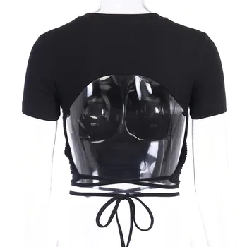 Noi Femeile Sexy Spate Deschisă, tricou cu Maneca Lunga Trunchiate Topuri pentru Femei T-shirt Casual de Vara Topuri Alb Negru Portocaliu S M L
