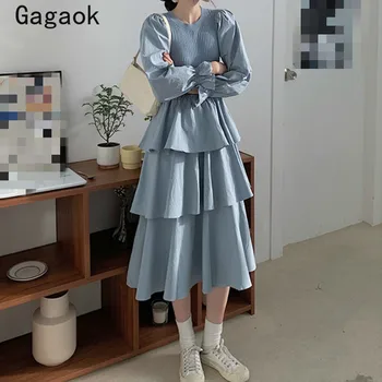 Gagaok Birou Doamnă-Linie De Moda Produsului Rochie 2020 Primavara Toamna Anului Nou O-Gât Flare Sleeve Solid Plin La Mijlocul Lunii Vițel Slim Chic Rochii