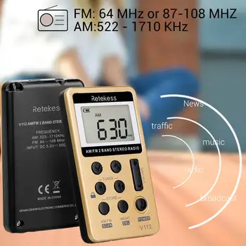 10buc Retekess V112 Mini-Buzunar Radio FM SUNT Reglaj Digital Radio Receptor cu Baterie Reîncărcabilă & Cască F9202