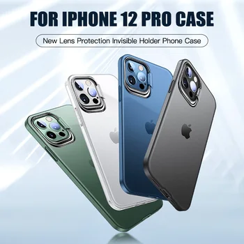 De lux Ultra Subțire de Metal Kickstand Telefon Caz Pentru iPhone 12 Pro 12 11 Pro Max Greu PC-ul rezistent la Șocuri Capac transparent Funda Coque Titular