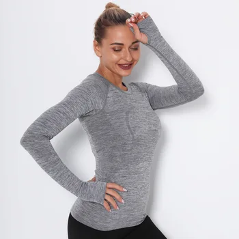 Lulu maneca lunga femei Yoga sport T-shirt uscare rapidă echipajul gât Yoga vesta de funcționare de top sudoare potrivire strâns haine pentru femei