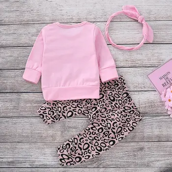 Fetita Echipa Mami Print cu maneci Lungi Tricou și Leopard Pantaloni Set cu Bentita Haine