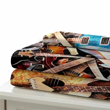 HELENGILI 3D de Pat Set Chitara Imprimare Carpetă Acopere Stabilit Realiste, Lenjerii de pat, cu fata de Perna Pat Set Textile Acasă #JT-02