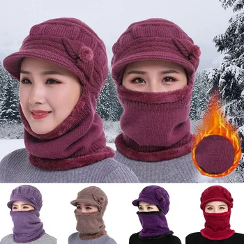 1Set 2020 Feminin Gât mai Cald de Toamna Iarna Căciuli, Pălării Masca Femei Pălărie de Iarnă Pălării Tricotate Eșarfă Set Căciulă Schi Capace Femeie