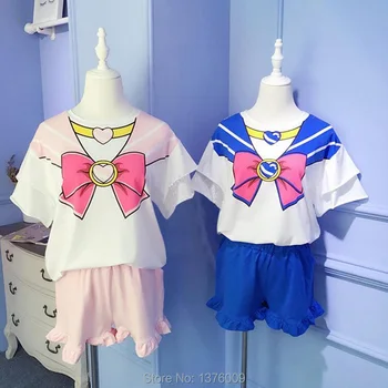 Sailor Moon Cosplay Set Tricou, Pantaloni Scurți Anime Chibimoon Costume Mori Fata De Lolita Dulce Seturi Harajuku Japoneze Kawaii Haine