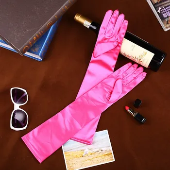 Elegant Nou Roz Violet Albastru 45cm Lungi din Satin pentru Mireasa Mănuși de Nunta 2019 Fete Degetul Bal Guantes de novia Mariage Femme 218