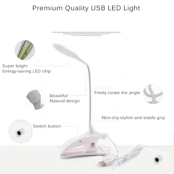 Lampa de birou Cu 14 Led-uri USB de Încărcare Lumină de Lectură 3 Modul Flexibil de Masă Lămpi de Lectură Studiul Alb Lampa de Birou Lumina