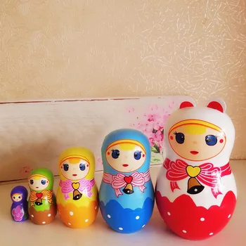 5PCS/Set Minunat Matryoshka din Lemn, Păpuși Cuiburi Babushka rusă Vopsea de Mână pentru Copii Jucării de Crăciun Cadouri de păpuși pentru copii
