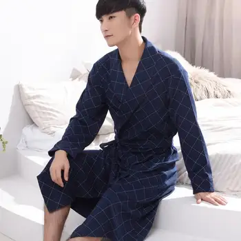 Femei Și Bărbați Kimono-Halat De Baie Rochie Sleepdress Toamna Bumbac Cuplu Pijamale Haina În Carouri Iubitorii De Jocuri Casual Pijamale Casa Dressing