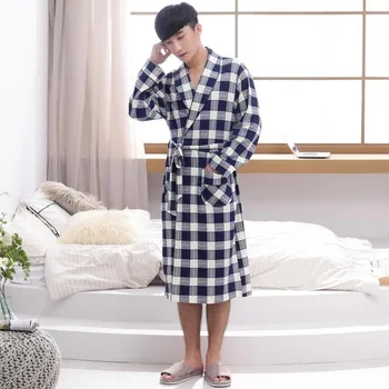 Femei Și Bărbați Kimono-Halat De Baie Rochie Sleepdress Toamna Bumbac Cuplu Pijamale Haina În Carouri Iubitorii De Jocuri Casual Pijamale Casa Dressing