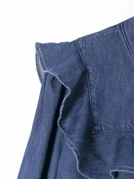 Vintage Pierde O de Gât Denim, Bluze de Femei de Moda, Volane, Camasi Femei Elegante cu Maneca Lunga Cămașă de jeans Topuri de sex Feminin Doamnelor blusas
