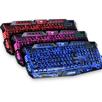 Tri-Color cu iluminare din spate Computer de Gaming Keyboard USB Alimentat Full N-Key Joc de la Tastatură pentru Desktop Laptop rusă, spaniolă, arabă, ebraică
