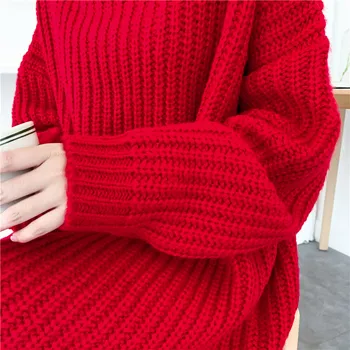 LANMREM femei pulover lung famale 2020 iarna grosime guler mâneci lungi tricotaje de aerisire supradimensionat haine pulover 2A373