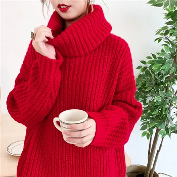 LANMREM femei pulover lung famale 2020 iarna grosime guler mâneci lungi tricotaje de aerisire supradimensionat haine pulover 2A373