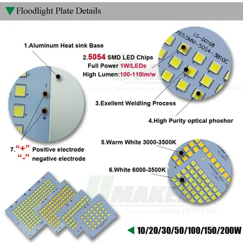 100W 106x83mm LED PCB SMD5054 Instala Lumini de Inundații Placă de Aluminiu Led radiator Borad Panoul de Lumina LED Pentru Exterior Proiectoare