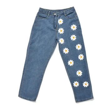 Sllsky Femeie Tipărite Blugi Talie Mare Pantaloni 2020 floarea Soarelui Direct Drăguț Pantaloni din Denim Vintage Imprimate Pantaloni de Moda Chic