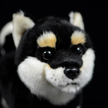 28cm Shiba Inu Viața Reală de Pluș în Picioare în Negru Japonez Cainele de Companie Papusa Moale Realiste Animal de Pluș Drăguț Jucării pentru Copii Cadouri de Craciun