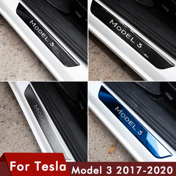 Heenvn Model3 Pragului De Ușă Decor Folie De Acoperire Pentru Tesla Model 3 Accesorii Pedala Bandă De Protecție 2020 Model Trei Fibra De Carbon