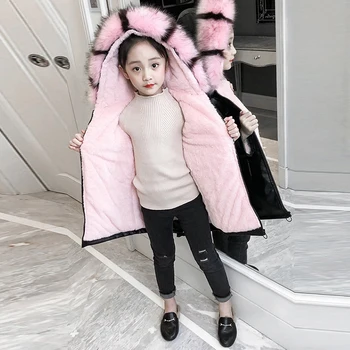 De înaltă calitate jacheta pentru fete din Piele PU Mozaic Fox Faux Blana Guler de Sacou Haina de Iarna se Ingroase teen Îmbrăcăminte exterioară 6 8 10 12 Ani