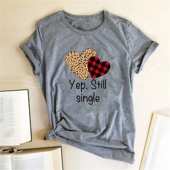 Leopard Carouri Inima Da. Încă Singur de Imprimare T-shirt pentru femeie Tricou de Vara Topuri Femei Casual Harajuku Camisetas Mujer Verano