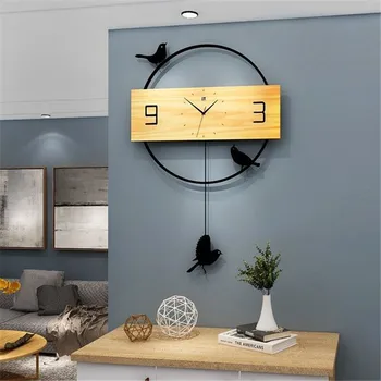 Nordic leagăn ceas de perete camera de zi creative simplu ceas din lemn decor acasă mut cuarț ceas acasă
