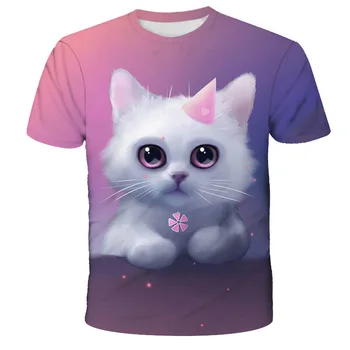Vara Noi de Animale Drăguț Pisica Desene animate T-shirt de Imprimare 3D Băieți și fete Casual T-shirt Babys Amuzant tricou Copii Topuri O-Gât 4T-14T