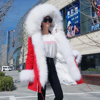 2020 Nou blana lunga, hanorac jacheta de iarna pentru femei plus dimensiune reală haină de blană de iepure rex căptușeală de blană raton mare guler de blană cu glugă îmbrăcăminte