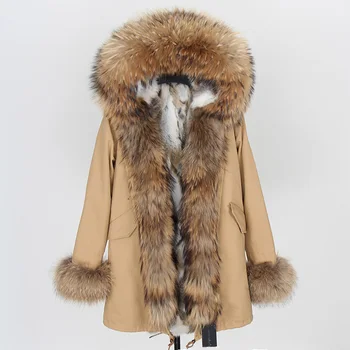 2020 Nou blana lunga, hanorac jacheta de iarna pentru femei plus dimensiune reală haină de blană de iepure rex căptușeală de blană raton mare guler de blană cu glugă îmbrăcăminte