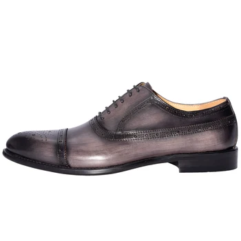 Mens Oxford Brogue Rochie De Mireasa Pantofi De Piele Manuală Culoare Gri Formale Stil Italian Noutate Birou Formale Casual Cap Toe Pantofi