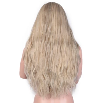 Ștampilată Glorios 26inches Natura Val Peruca Amestecat Bej Și Perucă Blondă Rezistente la Căldură Fibre Sintetice Peruca Dantela Fata Pentru Femei