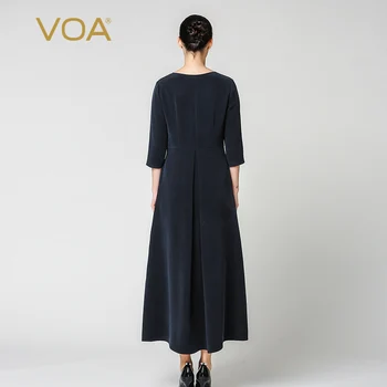 VOA Grele de Mătase Plus Dimensiunea Rochie Bleumarin Slim Simplu de Epocă Elegant Scurtă O Linie de Maxi Rochii Lungi pentru Femei de Îmbrăcăminte A7213