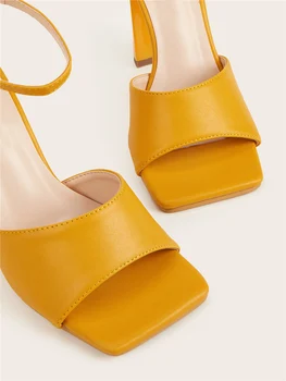 Eilyken 2021 Noi Femeile Tocuri inalte Concis Confortabil din Piele PU Sandale Fashion Square Toe Glezna Curea Cataramă Doamnelor Pantofi Rochie