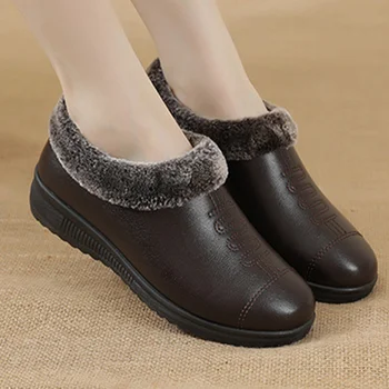 Femei Cizme de Zăpadă Mama PU Piele Pantofi de Cald, Confortabil, Moale Subliniat Toe Cusut Superficial Non Alunecare Femeie Încălțăminte de Interior Casual