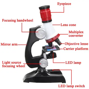 NOI Monocular 100X 400X 1200X Microscop +12x Pregătit lame de Microscop de Plante Animalia Specimen de Biologie Învățământ Jucărie pentru Copii