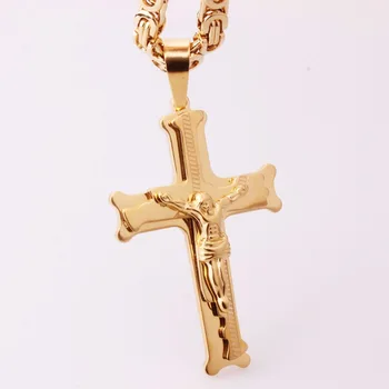 Culoare de aur din Oțel Inoxidabil Isus Crucea 18