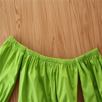 2020 NOU de Fete Costum cu Dungi Off-Umăr Verde Maneca Scurta Bluza Alb-Negru Ciufulit Carouri Pantaloni Seturi de Îmbrăcăminte