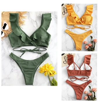 Noi Împinge până în 2020 Set de Bikini Femei Zburli Biquini Talie Joasa, Costume de baie Sexy Brazilian cu dungi de costume de Baie face baie Plaja maillot de bain