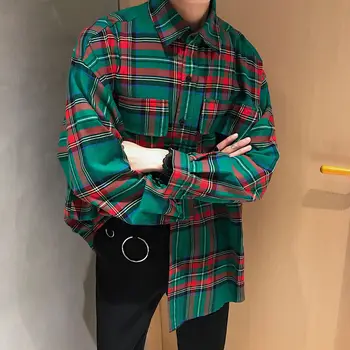 Coreeană Camasa Carouri de Moda pentru Bărbați de Culoare de Contrast Retro din Bumbac Tricou Casual Barbati Streetwear Sălbatice Liber Camasa cu Maneca Lunga Barbati M-2XL