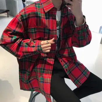 Coreeană Camasa Carouri de Moda pentru Bărbați de Culoare de Contrast Retro din Bumbac Tricou Casual Barbati Streetwear Sălbatice Liber Camasa cu Maneca Lunga Barbati M-2XL