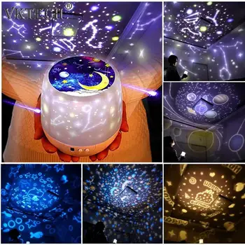 Colorat Cerul Înstelat Proiector Luna Lumina de Noapte cu Baterii de Încărcare USB Rotativ Lumina de Noapte Lampa de Proiecție Copii Cadou