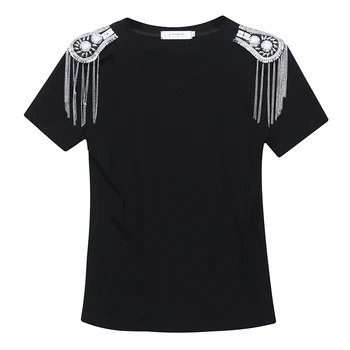 European de vară Haine de Moda T-shirt Sexy V-Neck Umăr Bord Ciucuri Femei Topuri Ropa Mujer Tricou Bumbac Teu În 2020 T06416