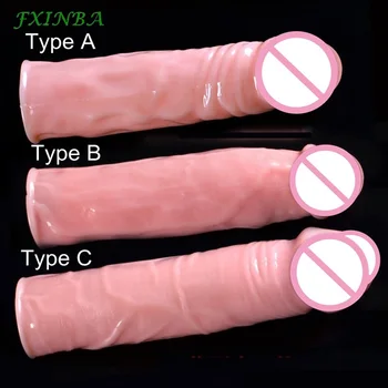 FXINBA Reutilizabile Prezervativ Pentru Bărbați Realist Penis Extender Maneca Masculin Extender Penis Enhancer Extindere de sex Masculin Penisul Jucarii Sexuale