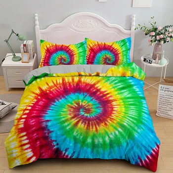 Multicolor Tie Dye Carpetă Acopere Boho Psihedelice Set de lenjerie de Pat pentru Fete Baieti Mângâietor Curcubeu de Imprimare Cuvertură de pat Cameră Decor