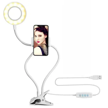 Desktop inel flexibil selfie lampa clothespin cu suport de telefon