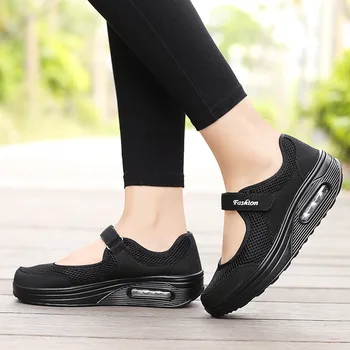 Fitness pantofi de mers pe jos femeie pernă de aer pantofi fund gros plasă de sport respirabil fund moale balansoar pantofi pentru femei adidași