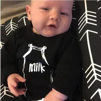 2020 nou stil Nou-născuți haine Fata Copil Haine băiat Copil Romper Bumbac negru Sticla de imprimare Maneca Lunga Unisex de Îmbrăcăminte pentru Sugari