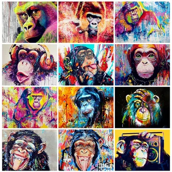Huacan Plin De Gaurit Cu Diamant Pictura Kituri Gorilla Camera De Zi De Decorare Perete Mozaic Animale Broderie Maimuță Diamant De Artă