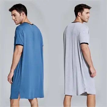 Bărbații Dorm Halate Cu Maneci Scurte Solid Pijamale Buzunare Bumbac Confortabil Epocă Homewear Camasa De Noapte, Halate De Baie Barbati