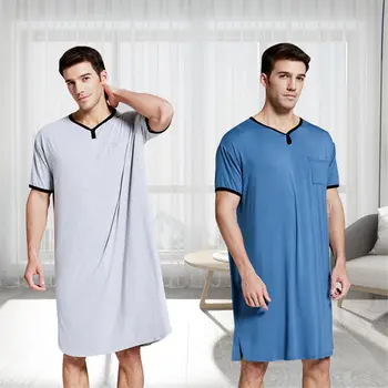 Bărbații Dorm Halate Cu Maneci Scurte Solid Pijamale Buzunare Bumbac Confortabil Epocă Homewear Camasa De Noapte, Halate De Baie Barbati